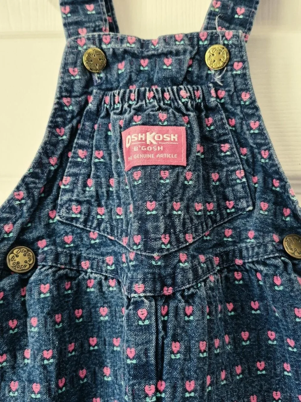 OshKosh B'gosh Dark Blue Denim Overalls with Pink Heart Print